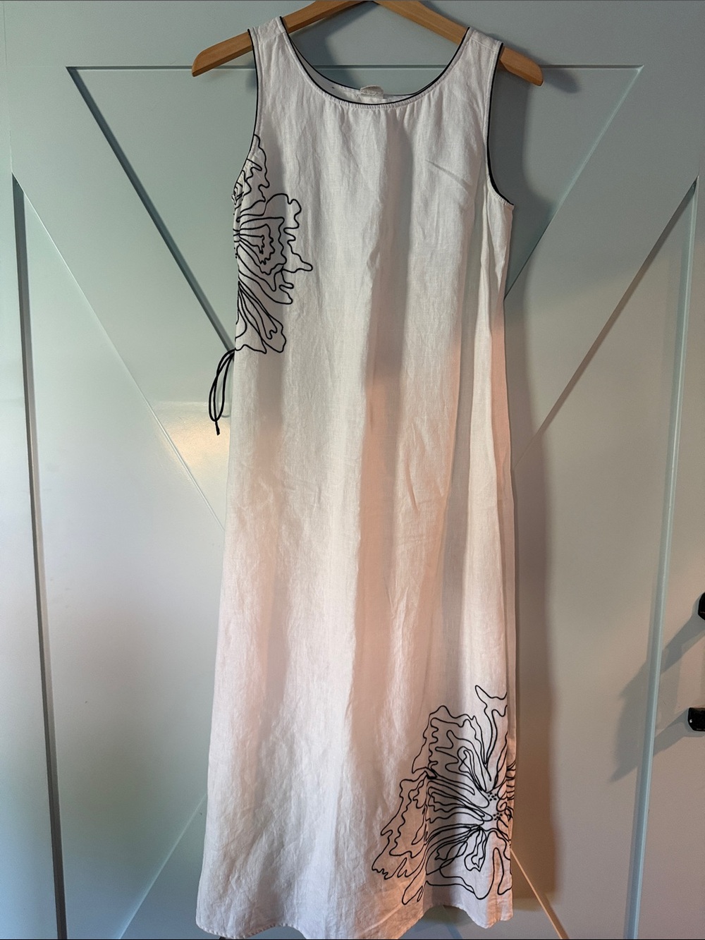White Sleeveless Maxi Dress with Black Floral Outline
